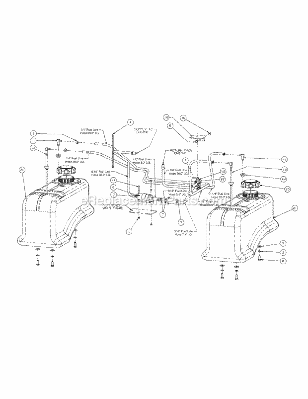 Fuel Tank Assembly Diagram and Parts List for M60-KW 53AJ8CT6050 Cub Cadet Sprayer
